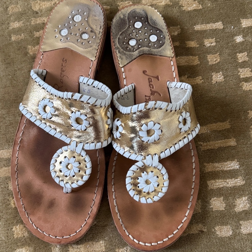 Jack Rogers Women's Metallic Gold and White Sandals